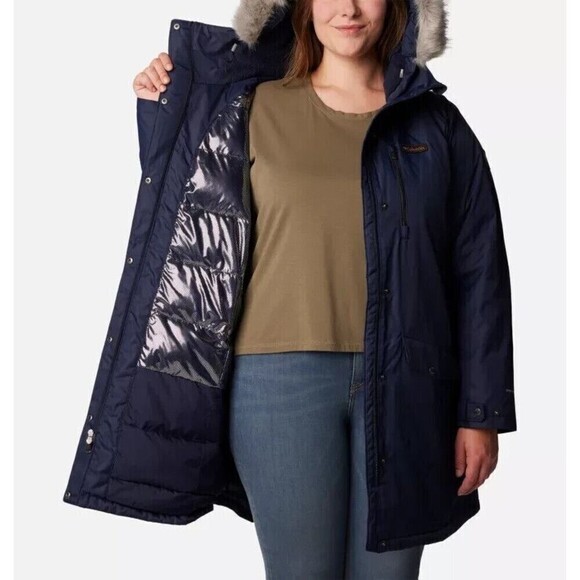 Columbia Women's Plus Size Suttle Mountain Long Insulated Jacket Dark Nocturnal - Picture 2 of 7
